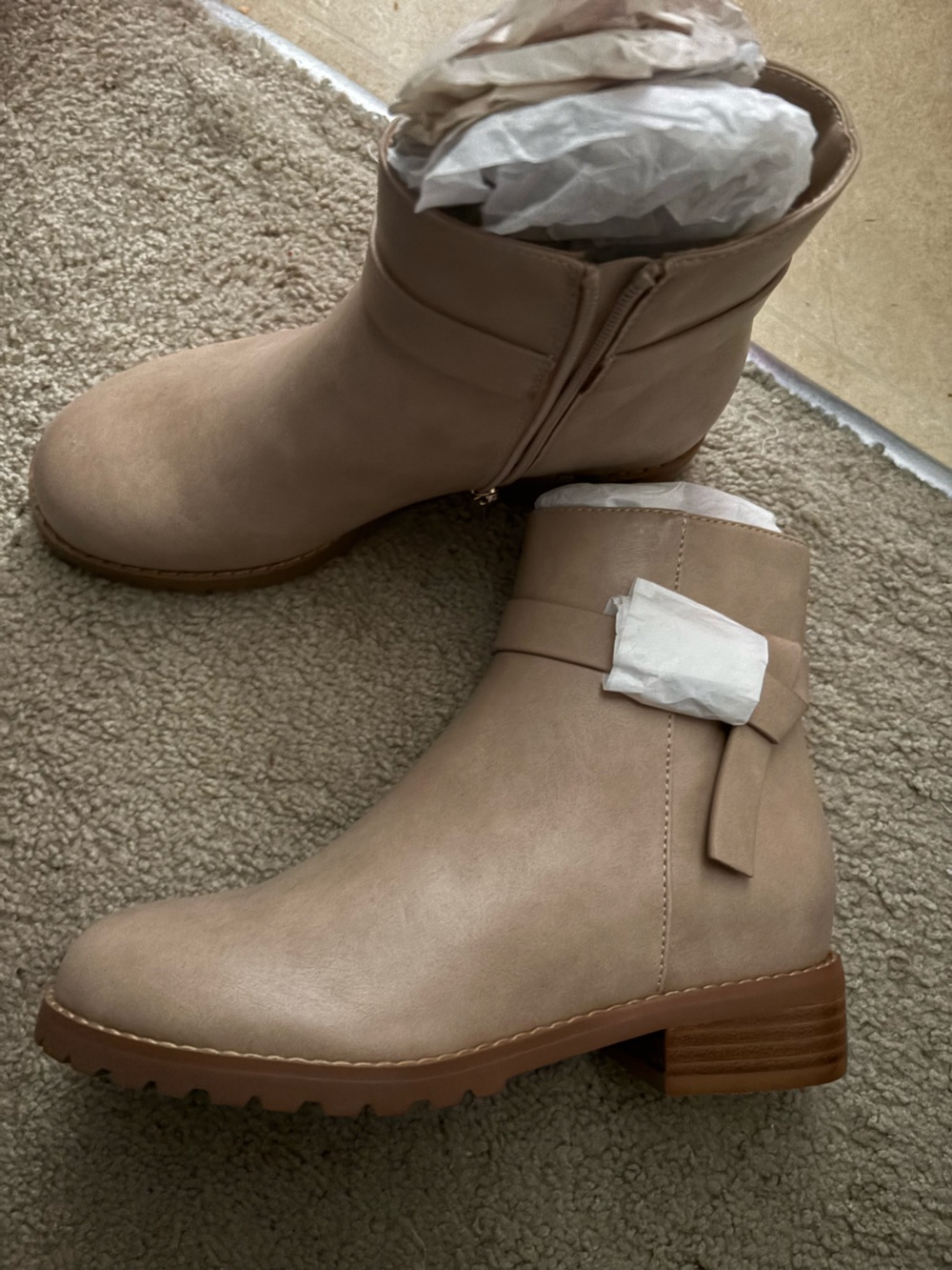Women's Taupe Ankle Boots with Side Zip - Classic Casual - Picture 2 of 2